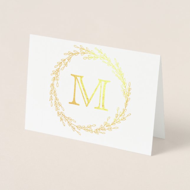 Monogram för utandning av guld Löv Folierat Kort (Framsida)