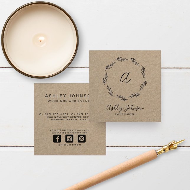 Monogram för utandning av hand plockade Initial Kr Fyrkantigt Visitkort (Skapare uppladdad)