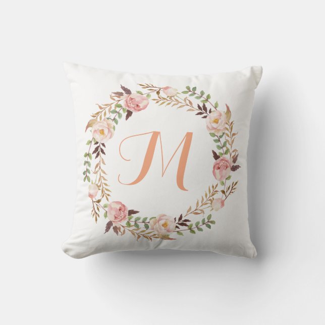 Monogram för utandning av rustisk Blommigt Kudde (Framsida)