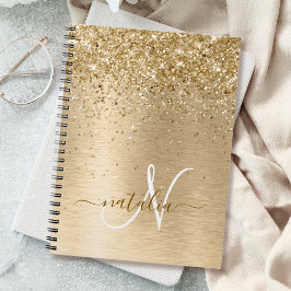 Monogram för utskrift av Guld Brushed Metall Glitt Anteckningsbok
