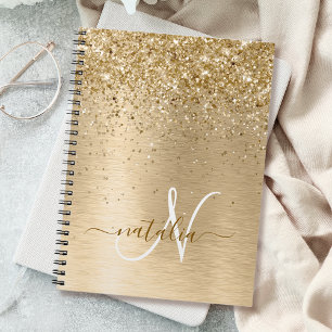 Monogram för utskrift av Guld Brushed Metall Glitt Anteckningsbok