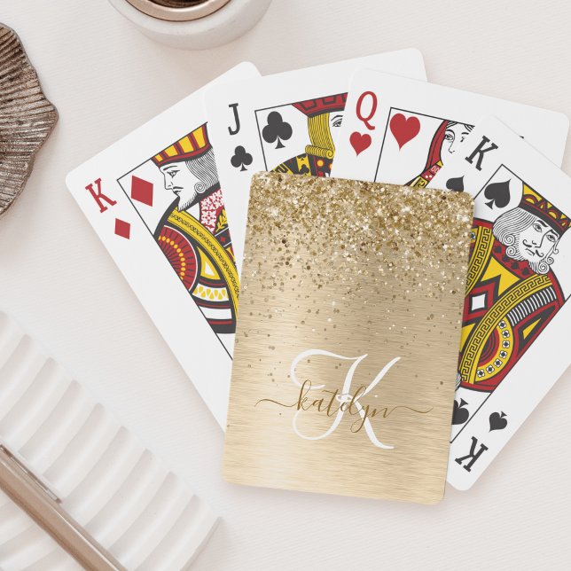 Monogram för utskrift av Guld Brushed Metall Glitt Casinokort (Skapare uppladdad)