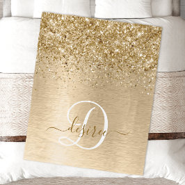 Monogram för utskrift av Guld Brushed Metall Glitt Fleecefilt