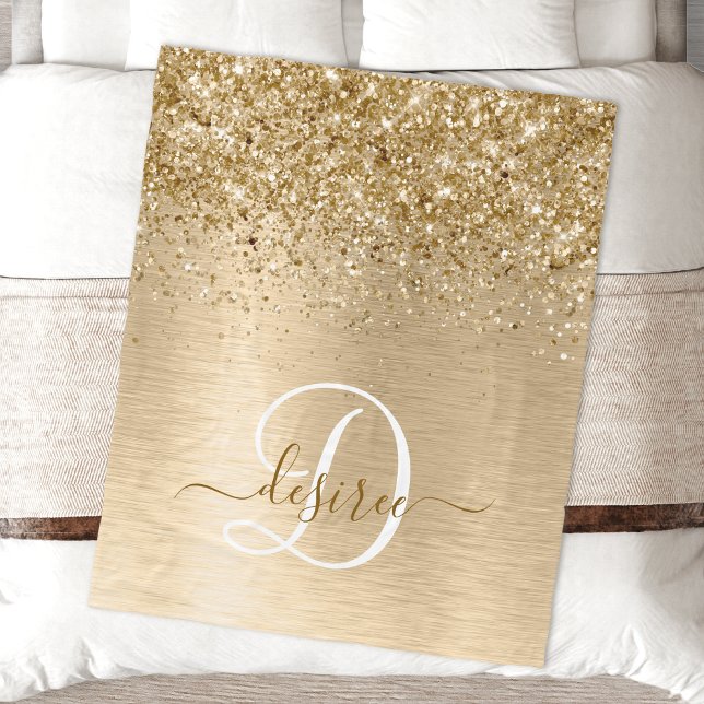 Monogram för utskrift av Guld Brushed Metall Glitt Fleecefilt (Skapare uppladdad)