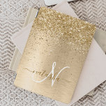 Monogram för utskrift av Guld Brushed Metall Glitt iPad Mini Skydd<br><div class="desc">Det är enkelt att anpassa utformningen av trendiget chic ipad cover med gnistrande glitter i söt guld på en borstad metallbakgrund i guld.</div>