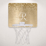 Monogram för utskrift av Guld Brushed Metall Glitt Mini-Basketkorg<br><div class="desc">Anpassa enkelt chicen av  i trendig med  av basket i ring med söt guld mousserande glitter på en borstad metallbakgrund i guld.</div>