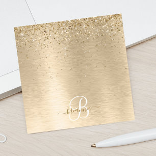 Monogram för utskrift av Guld Brushed Metall Glitt Post-it Block