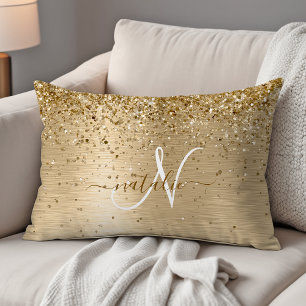 Monogram för utskrift av Guld Brushed Metall Glitt Prydnadskudde