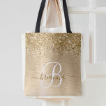 Monogram för utskrift av Guld Brushed Metall Glitt Tygkasse<br><div class="desc">Anpassa enkelt trendigets chic till säckens utformning med söt guld mousserande glitter på en borstad metallbakgrund från guld.</div>