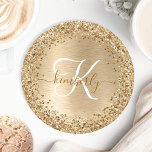 Monogram för utskrift av Guld Brushed Metall Glitt Underlägg Papper Rund<br><div class="desc">Den här chicen av trendig är enkelt att anpassa papper underlägg design med gnistrande söt guld glitter på en guld borstad metallbakgrund.</div>