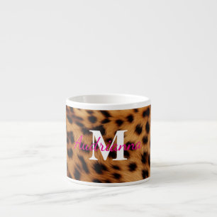Monogram för utskrift av leopard på djur espressomugg