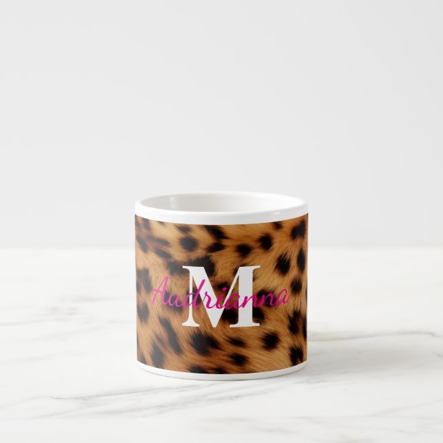 Monogram för utskrift av leopard på djur espressomugg (Framsidan)