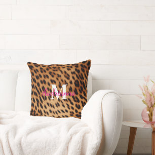 Monogram för utskrift av leopard på djur kudde