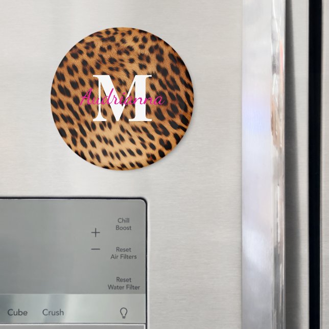 Monogram för utskrift av leopard på djur magnet (In Situ (Fridge))
