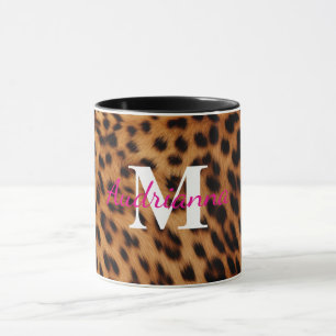 Monogram för utskrift av leopard på djur mugg