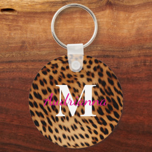 Monogram för utskrift av leopard på djur nyckelring