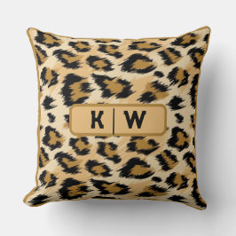 Monogram för utskrift av leopard på huden | kudde