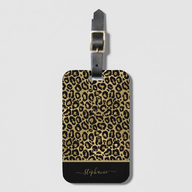 Monogram för utskrift av leopard på trendig Glitte Bagagebricka (Framsida vertikal)