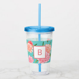 Monogram för utskrift av rosa Carnation Take Away Mugg