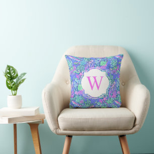 Monogram för utskrift av Sjölivet Preppy Handflata Kudde