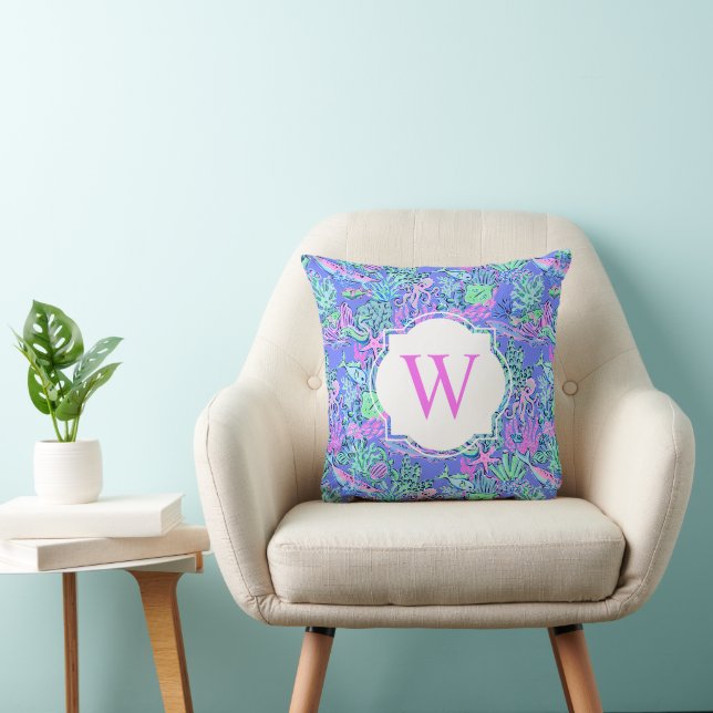 Monogram för utskrift av Sjölivet Preppy Handflata Kudde (Stol)