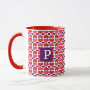Monogram för valentinhjärtatäcke mugg
