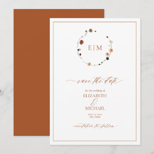 Monogram för Vapensköld för bränd Orange Blommigt  Inbjudningar