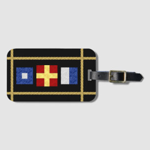 Monogram för vattenfärg Nautical Maritime Signal F Bagagebricka