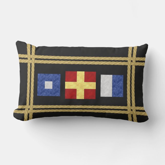 Monogram för vattenfärg Nautical Maritime Signal F Lumbarkudde (Framsida)