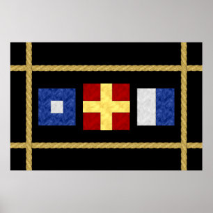 Monogram för vattenfärg Nautical Maritime Signal F Poster