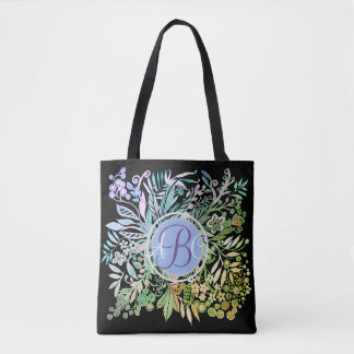 Monogram för vattenfärgsblommor tygkasse