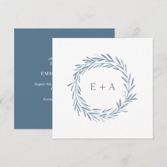 Monogram för vattenfärgsutandning Kvadratisk Spara Inbjudningar (Fram/baksida)