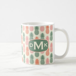 Monogram för vintageananasmönster   kaffemugg