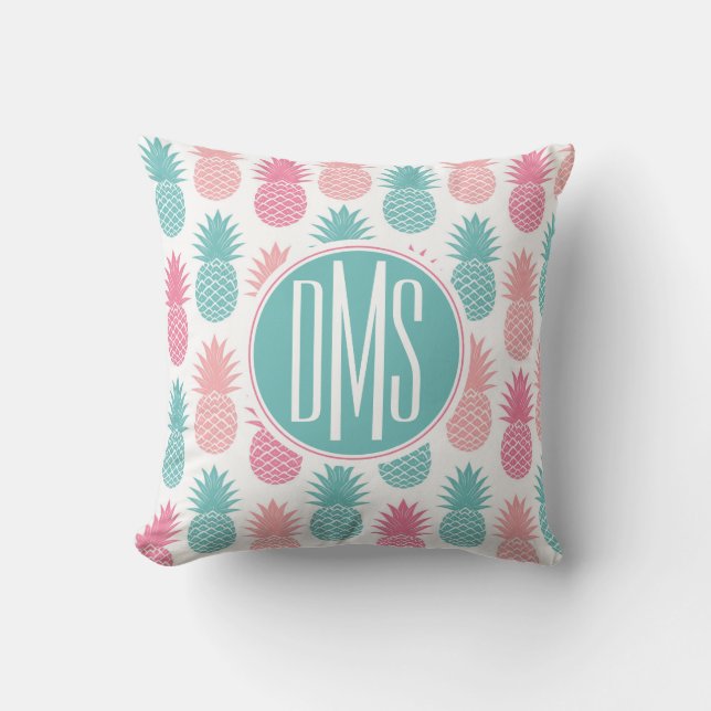 Monogram för vintageananasmönster | kudde (Framsida)