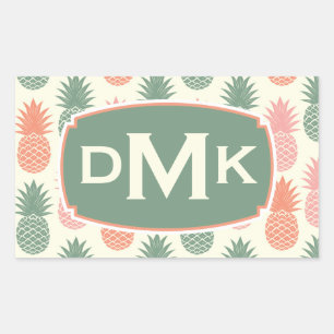 Monogram för vintageananasmönster   rektangulärt klistermärke