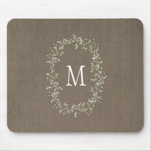 Monogram för vintageBurlapblommigt Musmatta