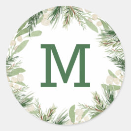 Monogram för vintervattenfärgblommigt runt klistermärke