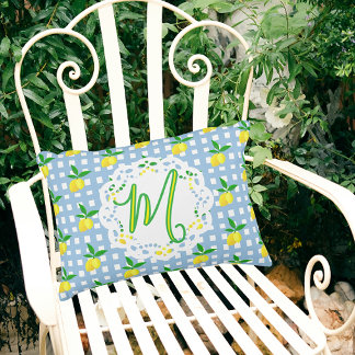 Monogram för vit kontroll av Gulten Preppy Lemons Prydnadskudde