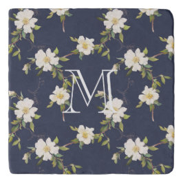 Monogram för vit marin Blommigt