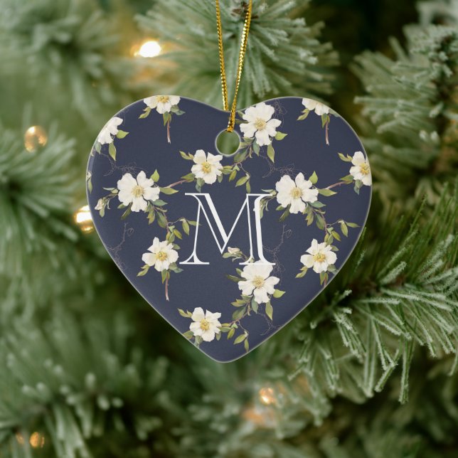 Monogram för vit marin Blommigt Julgransprydnad Keramik (Träd)