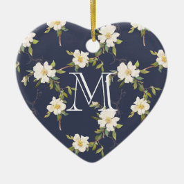 Monogram för vit marin Blommigt Julgransprydnad Keramik