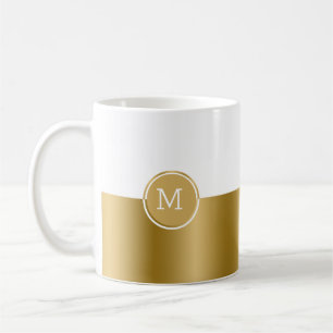 Monogram för vit och guld delad skärm kaffemugg