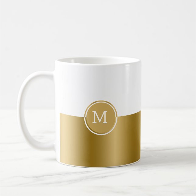 Monogram för vit och guld delad skärm kaffemugg (Vänster)