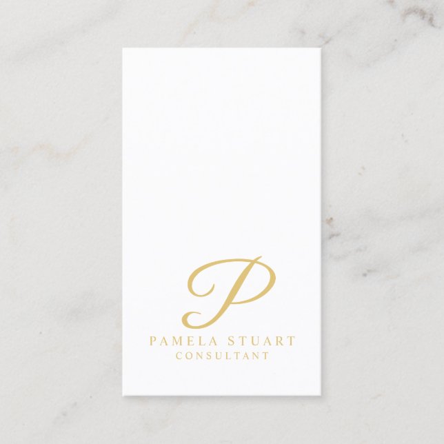 Monogram för vit och Guld Elegant Visitkort (Framsida)