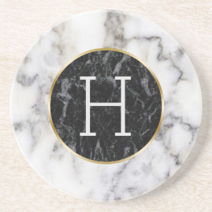 Monogram för vit och svart cirkel underlägg sandsten