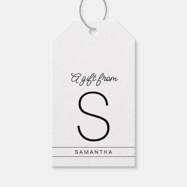 Monogram för vit och svart Personlig Initial Namn Presentetikett (Framsidan)