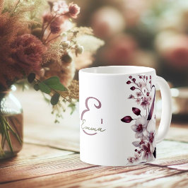 Monogram för vita och Magenta, orchid Flowers Kaffemugg