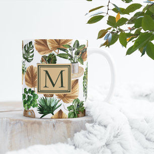 Monogram för Watercolor Boho Indoor Plants Kaffemugg