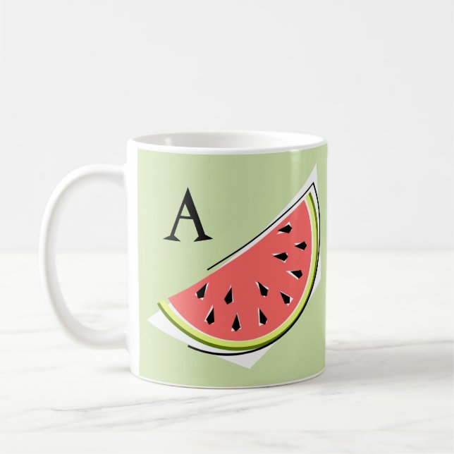 Monogram för Watermelon Grönt Slice Kaffemugg (Vänster)