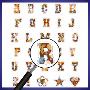 Monogram för western temaBlommigt   Alphabet Brev Klistermärken